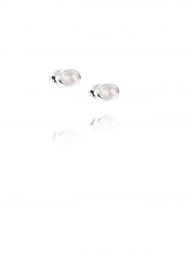 Love bead ear silver - rose quartz