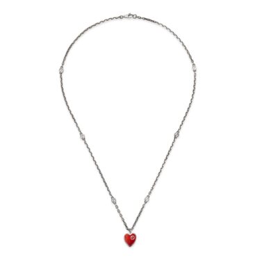 Necklace with Interlocking G enamel heart red