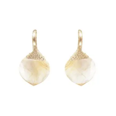 Dew Drops earrings in 18K yellow gold with rutile quartz