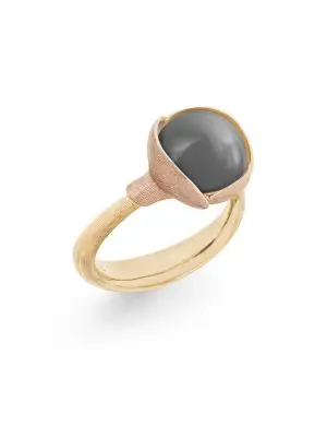 Lotus ring in 18K yellow gold with grey moonstone