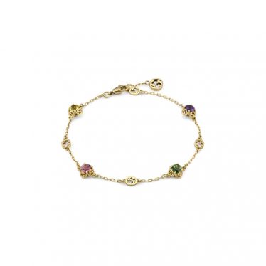 Interlocking G 18k bracelet with gemstones