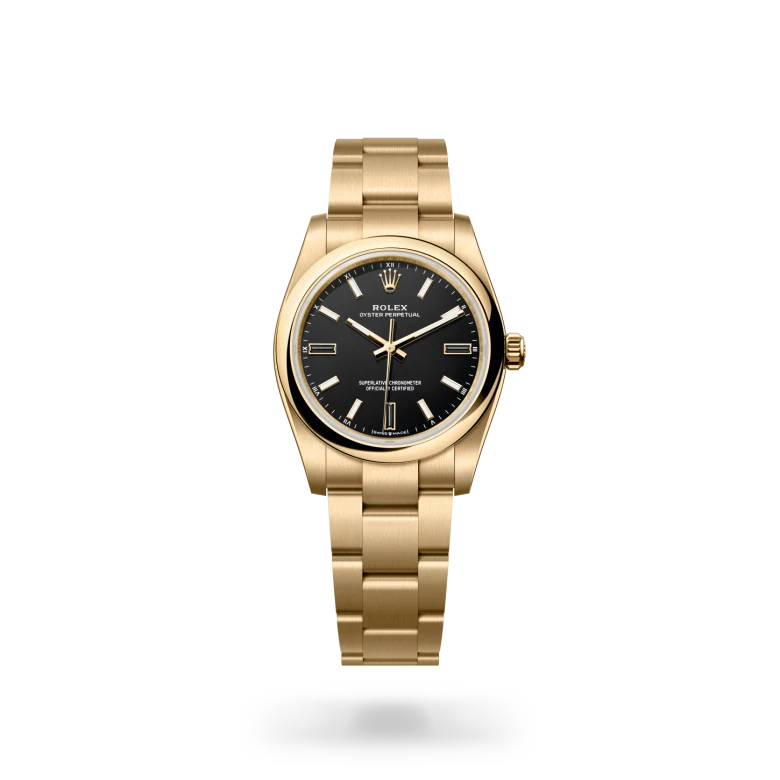 Rolex Oyster Perpetual 34 in 18 ct yellow gold, M124208-0001 - Lindroos