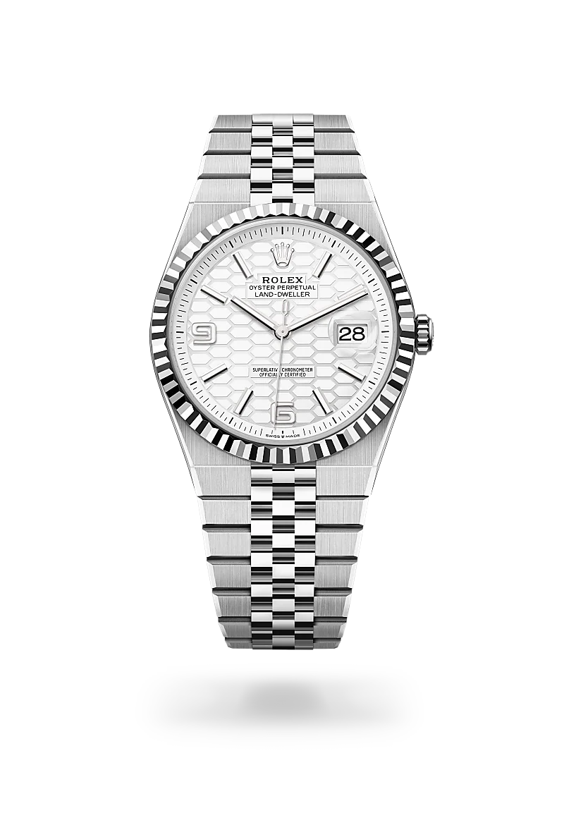Rolex Land-Dweller 40 Valkoinen Rolesor – Oystersteel-terästä ja valkokultaa, M127334-0001 - Lindroos
