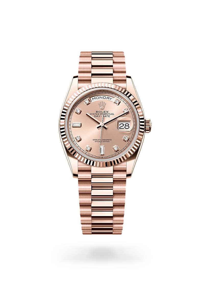Rolex Day-Date 36 in 18 ct Everose gold, M128235-0009 - Lindroos