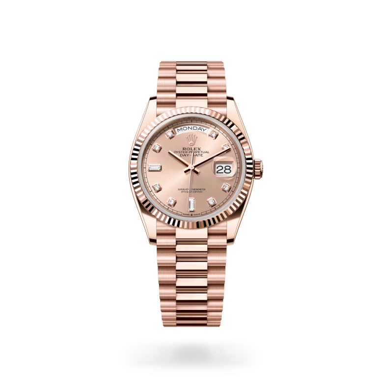 Rolex Day-Date 36 18k Everose-kulta, M128235-0009 - Lindroos